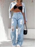 Calça Jeans Wide Leg Pantalona Destroyed