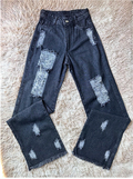 Calça Jeans Wide Leg Pantalona Destroyed