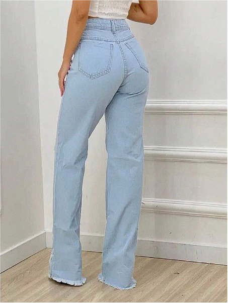 Calça Jeans Wide Leg Pantalona Destroyed