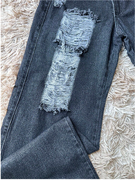 Calça Jeans Wide Leg Pantalona Destroyed