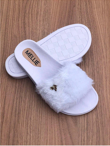 Chinelo Slide Feminino Pelúcia Pantufa Laço