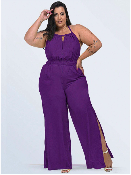 Sig Plus Macacão Longo Flare Decotado Plus Size