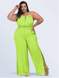 Sig Plus Macacão Longo Flare Decotado Plus Size