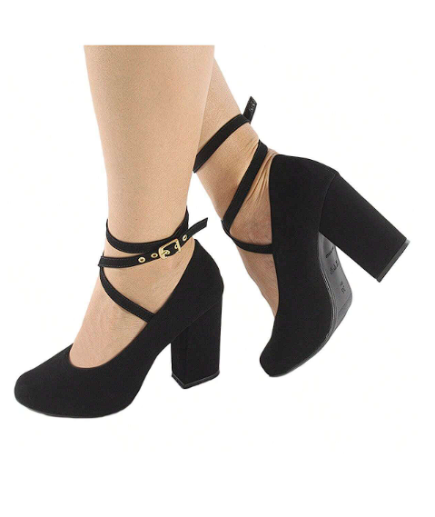 Sapato Feminino Boneca Preto Nobuck Salto Alto