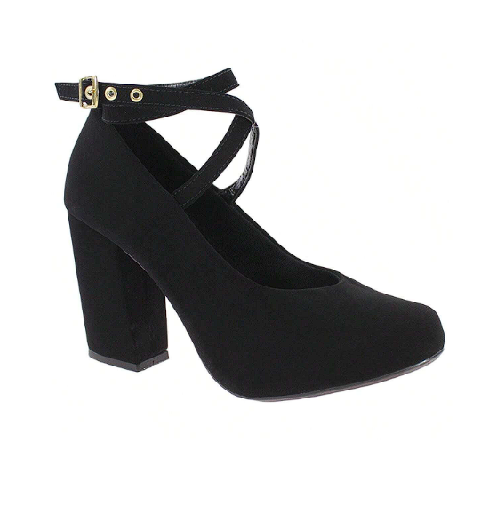 Sapato Feminino Boneca Preto Nobuck Salto Alto