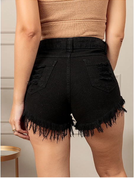 Short Jeans Feminino Preto Detonado