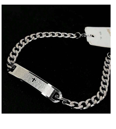 pulseira masculina placa oração Pai nosso aço inox Legítimo prata Original