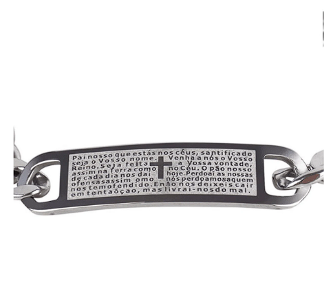 pulseira masculina placa oração Pai nosso aço inox Legítimo prata Original